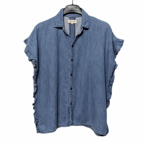 MADEWELL Indigo Ruffle Oversized Shirt XS - Picture 3 of 8